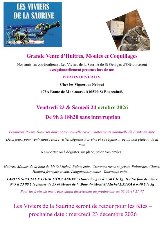 597 PUB FRUITS DE MER 2026 Domaine Nebout Vignoble Vins Vigneron Saint Pourcain Allier Auvergne
